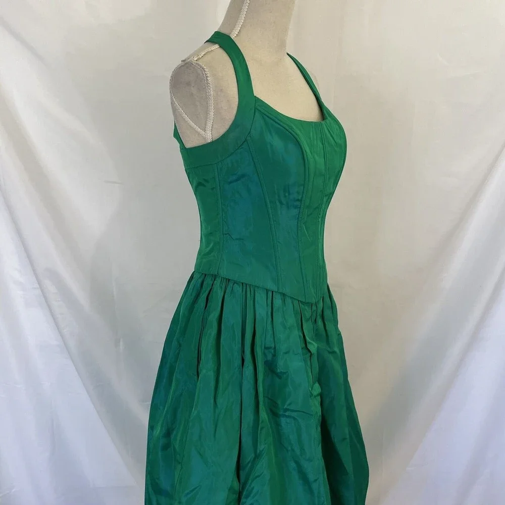 VTG jessica mcclintock Metallic Green gunne sax dress Corset Midi dress Sz 3/4 - Picture 5 of 8